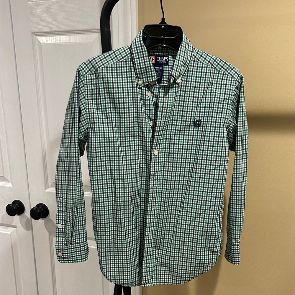 Chaps Boys Green Plaid Button-Down Shirt